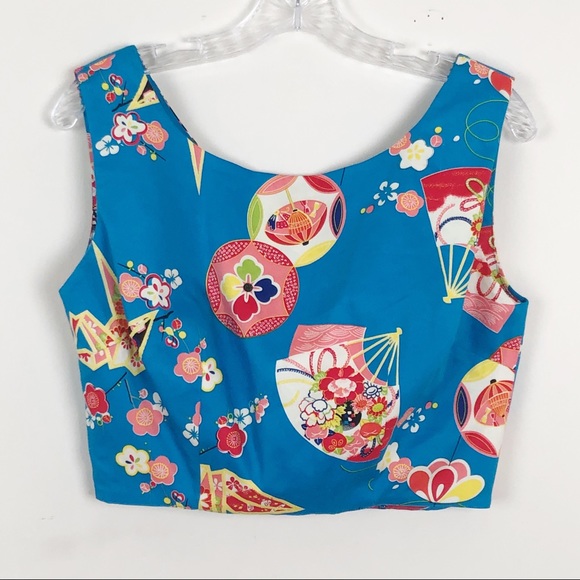 Trashy Diva Tops - Trashy Diva Geisha Fans Cropped Top Turquoise 12